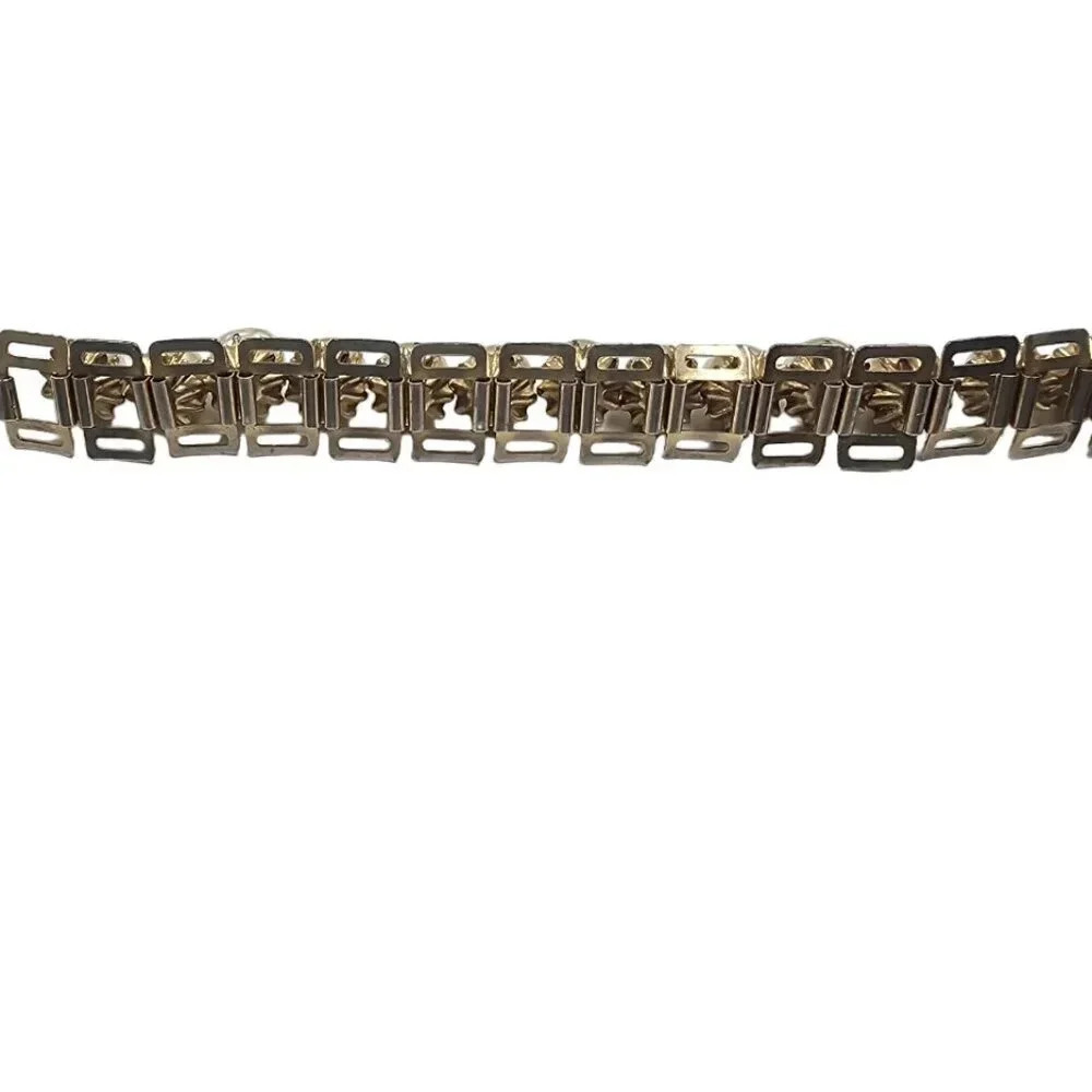 Vintage Faux Pearl Beaded Link Bangle Bracelet Gold Tone Box Clasp - Picture 5 of 5